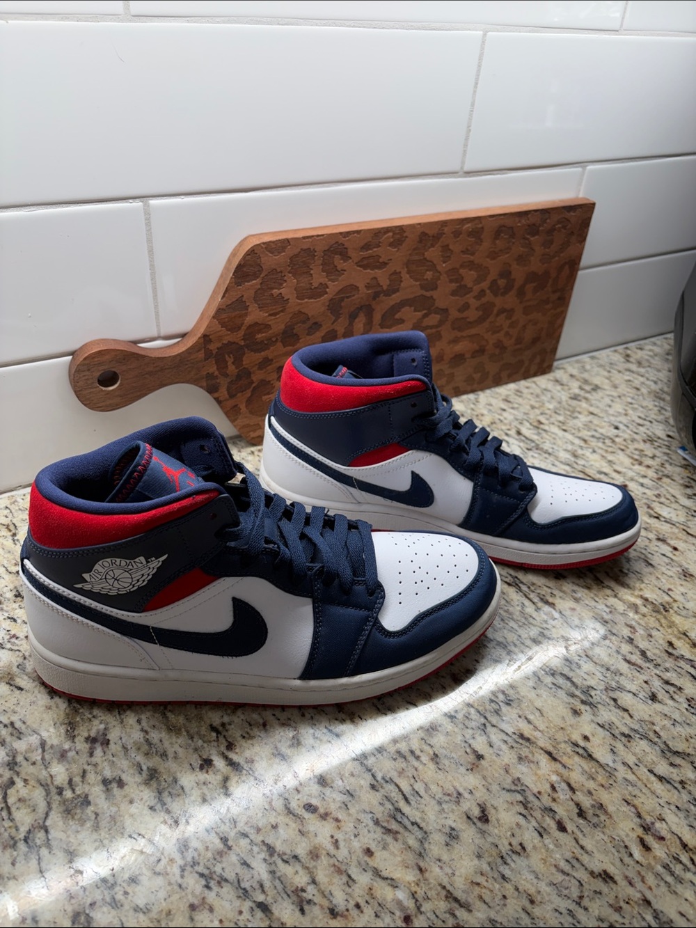 Air Jordan 1 Mid Navy White Red Sneakers